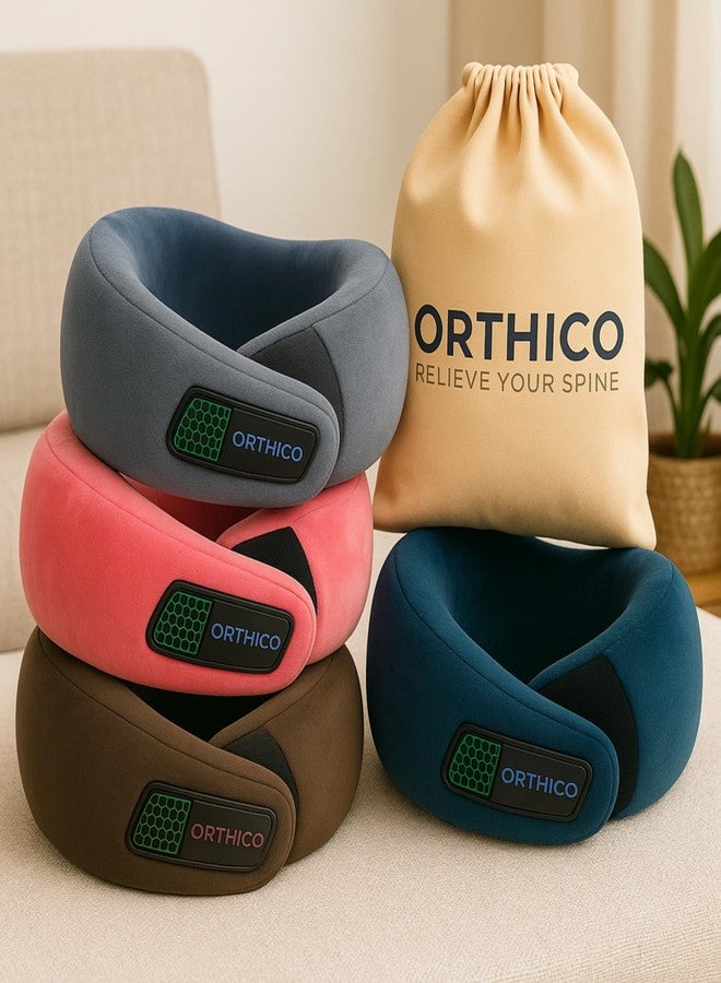 ORTHICO وسادة أورثيكو للرقبة للسفر - وسادة سفر من إسفنج الذاكرة الجل مع أحزمة قابلة للتعديل، غطاء قابل للغسل للطائرة والسيارة والقطار - راحة ودعم فائقان لتخفيف آلام الرقبة (أزرق أعماق البحار) - Image 4